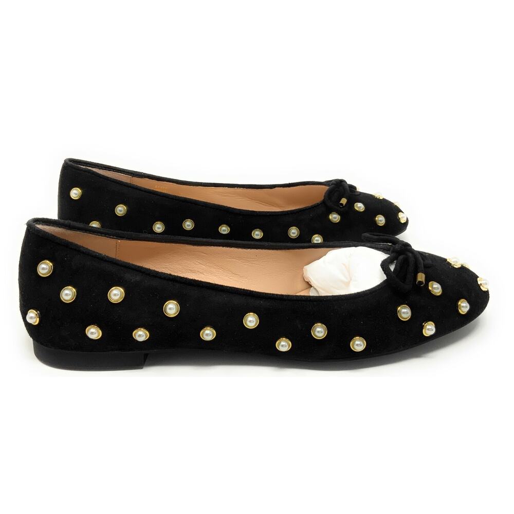 Stuart Weitzman Shoes Gabby Pearly Suede Bow Flats in Black Size 7 $450 NIB - Picture 2 of 3